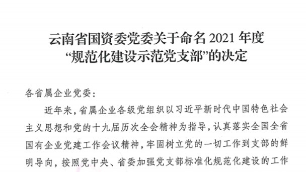 热烈：：：！！云煤（鸿运国际）集团所属2个党支部被命名为省国资委2021年度“规范化建设树模党支部”