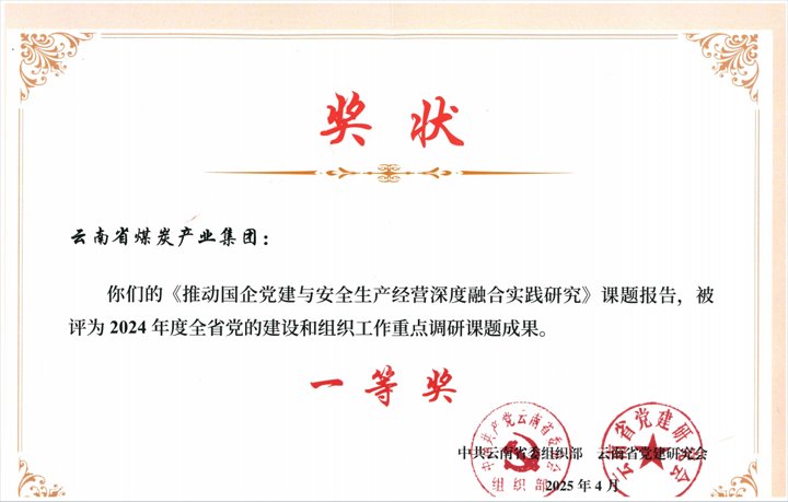 云南企业唯一！云煤集团荣获全省党的建设和组织事情课题研究一等奖